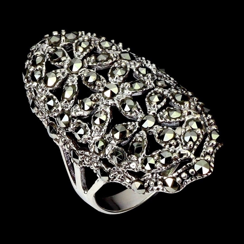 Beautiful Natural Marcasite Ring in 925 Sterling Silver. Multiple sizes avail